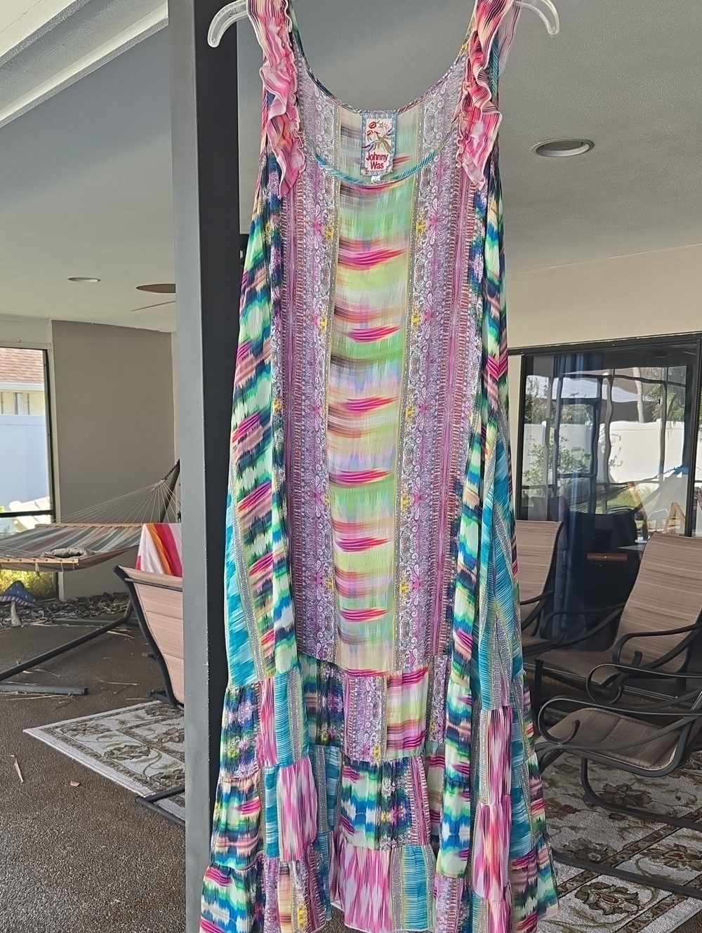 Johnny Was Pink Purple Teal Multicolor Tiered Maxi Dress
